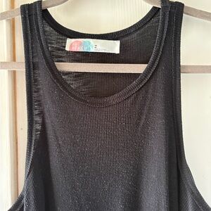 FP Beach Black Ribbed Long Swing Tank Top